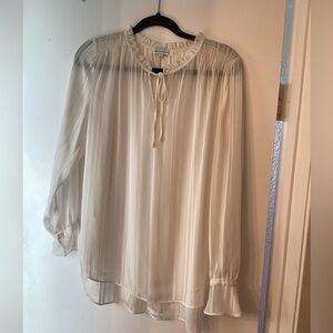 Cream Smocked Round Neck Blouse